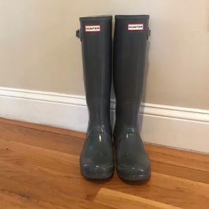 Tall Gray Glossy Hunter Rain Boots